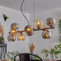 Gastor Suspension, Boule lumineuse, Suspension Ambre, Chrome, Fumé, 10 lumières