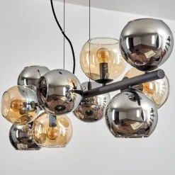 Gastor Suspension, Boule lumineuse, Suspension Ambre, Chrome, Fumé, 10 lumières