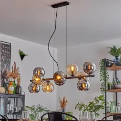 Gastor Suspension, Boule lumineuse, Suspension Ambre, Chrome, Fumé, 10 lumières