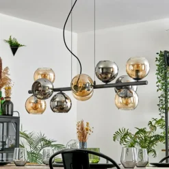 Gastor Suspension, Boule lumineuse, Suspension Ambre, Chrome, Fumé, 10 lumières