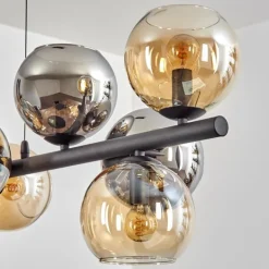 Gastor Suspension, Boule lumineuse, Suspension Ambre, Chrome, Fumé, 10 lumières