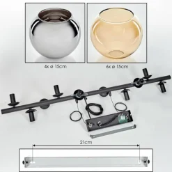 Gastor Suspension, Boule lumineuse, Suspension Ambre, Chrome, Fumé, 10 lumières