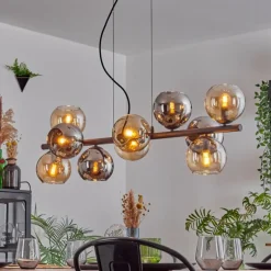 Gastor Suspension, Boule lumineuse, Suspension Ambre, Chrome, Fumé, 10 lumières