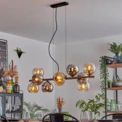 Gastor Suspension, Boule lumineuse, Suspension Ambre, Chrome, Fumé, 10 lumières