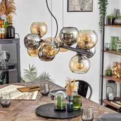 Gastor Suspension, Boule lumineuse, Suspension Ambre, Chrome, Fumé, 10 lumières