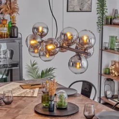Gastor Suspension, Boule lumineuse, Suspension Chrome, Clair, Fumé, 10 lumières