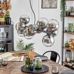 Gastor Suspension, Boule lumineuse, Suspension Chrome, Clair, Fumé, 10 lumières