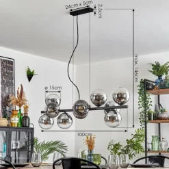 Gastor Suspension, Boule lumineuse, Suspension Chrome, Clair, Fumé, 10 lumières