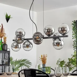 Gastor Suspension, Boule lumineuse, Suspension Chrome, Clair, Fumé, 10 lumières