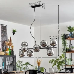 Gastor Suspension, Boule lumineuse, Suspension Chrome, Fumé, 10 lumières