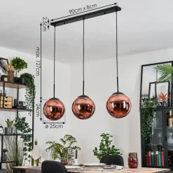 Gastor Suspension, Boule lumineuse, Suspension Cuivré, 3 lumières