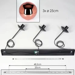 Gastor Suspension, Boule lumineuse, Suspension Cuivré, 3 lumières