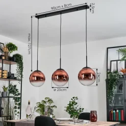Gastor Suspension, Boule lumineuse, Suspension Clair, Cuivré, 3 lumières