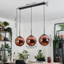Gastor Suspension, Boule lumineuse, Suspension Cuivré, 3 lumières