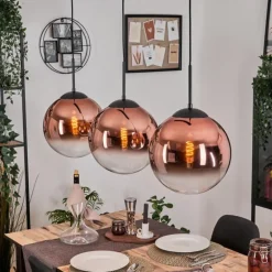 Gastor Suspension, Boule lumineuse, Suspension Clair, Cuivré, 3 lumières