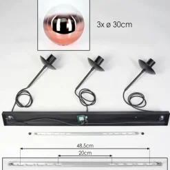 Gastor Suspension, Boule lumineuse, Suspension Clair, Cuivré, 3 lumières