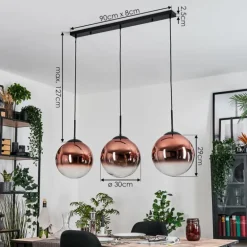 Gastor Suspension, Boule lumineuse, Suspension Clair, Cuivré, 3 lumières
