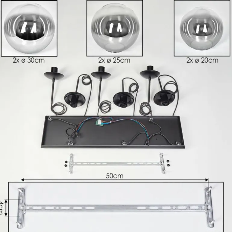 Gastor Suspension, Boule lumineuse, Suspension Clair, Fumé, 6 lumières
