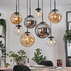 Gastor Suspension, Boule lumineuse, Suspension Ambre, Clair, Fumé, 8 lumières