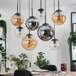Gastor Suspension, Boule lumineuse, Suspension Ambre, Clair, Fumé, 8 lumières