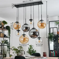 Gastor Suspension, Boule lumineuse, Suspension Ambre, Clair, Fumé, 8 lumières