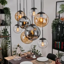 Gastor Suspension, Boule lumineuse, Suspension Ambre, Clair, Fumé, 8 lumières