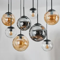 Gastor Suspension, Boule lumineuse, Suspension Ambre, Clair, Fumé, 8 lumières