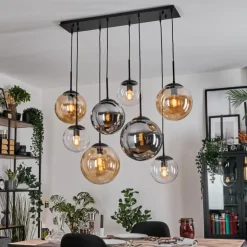 Gastor Suspension, Boule lumineuse, Suspension Ambre, Clair, Fumé, 8 lumières