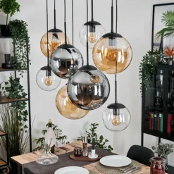 Gastor Suspension, Boule lumineuse, Suspension Ambre, Clair, Fumé, 8 lumières