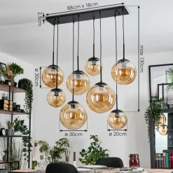 Gastor Suspension, Boule lumineuse, Suspension Ambre, 8 lumières