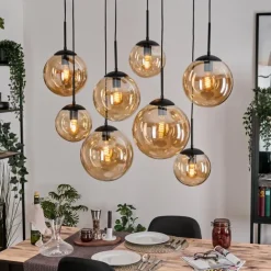 Gastor Suspension, Boule lumineuse, Suspension Ambre, 8 lumières