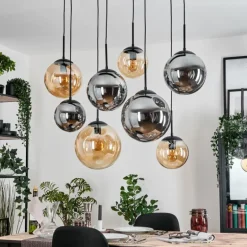 Gastor Suspension, Boule lumineuse, Suspension Ambre, Fumé, 8 lumières