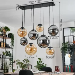 Gastor Suspension, Boule lumineuse, Suspension Ambre, Fumé, 8 lumières