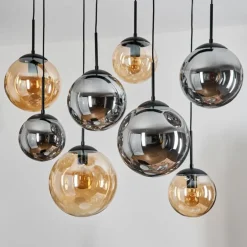 Gastor Suspension, Boule lumineuse, Suspension Ambre, Fumé, 8 lumières