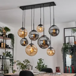 Gastor Suspension, Boule lumineuse, Suspension Ambre, Fumé, 8 lumières