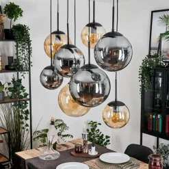 Gastor Suspension, Boule lumineuse, Suspension Ambre, Fumé, 8 lumières