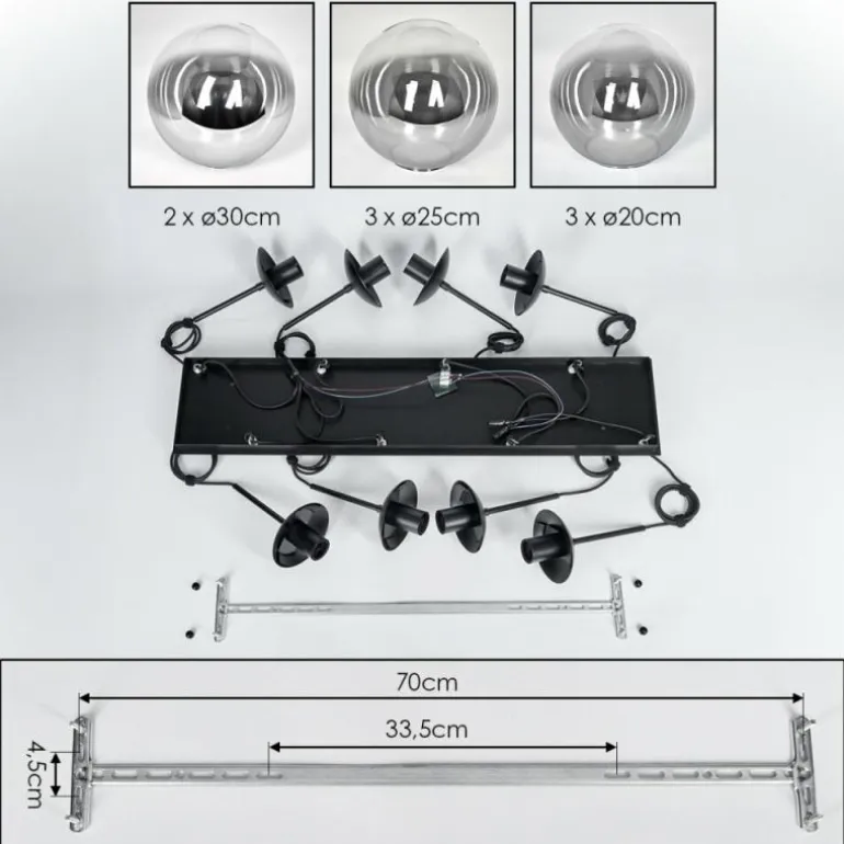 Gastor Suspension, Boule lumineuse, Suspension Clair, Fumé, 8 lumières