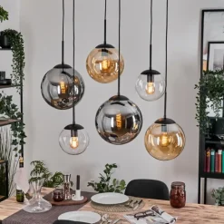 Gastor Suspension, Boule lumineuse, Suspension Ambre, Clair, Fumé, 6 lumières