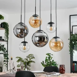Gastor Suspension, Boule lumineuse, Suspension Ambre, Clair, Fumé, 6 lumières
