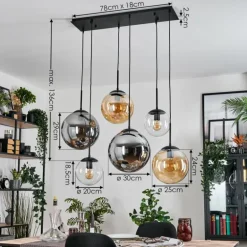 Gastor Suspension, Boule lumineuse, Suspension Ambre, Clair, Fumé, 6 lumières