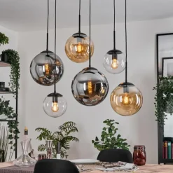 Gastor Suspension, Boule lumineuse, Suspension Ambre, Clair, Fumé, 6 lumières