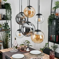 Gastor Suspension, Boule lumineuse, Suspension Ambre, Clair, Fumé, 6 lumières