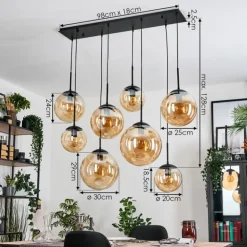 Gastor Suspension, Boule lumineuse, Suspension Ambre, 8 lumières