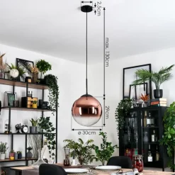 Gastor Suspension, Boule lumineuse, Suspension 30 cm Clair, Cuivré, 1 lumière