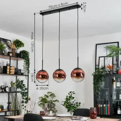 Gastor Suspension, Boule lumineuse, Suspension 20 cm Clair, Cuivré, 3 lumières