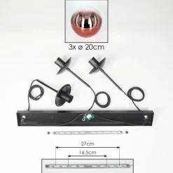 Gastor Suspension, Boule lumineuse, Suspension 20 cm Clair, Cuivré, 3 lumières