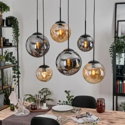 Gastor Suspension, Boule lumineuse, Suspension Ambre, Fumé, 6 lumières