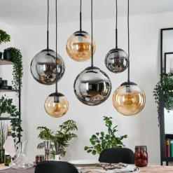 Gastor Suspension, Boule lumineuse, Suspension Ambre, Fumé, 6 lumières