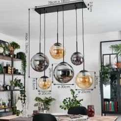 Gastor Suspension, Boule lumineuse, Suspension Ambre, Fumé, 6 lumières