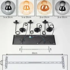 Gastor Suspension, Boule lumineuse, Suspension Ambre, Fumé, 6 lumières